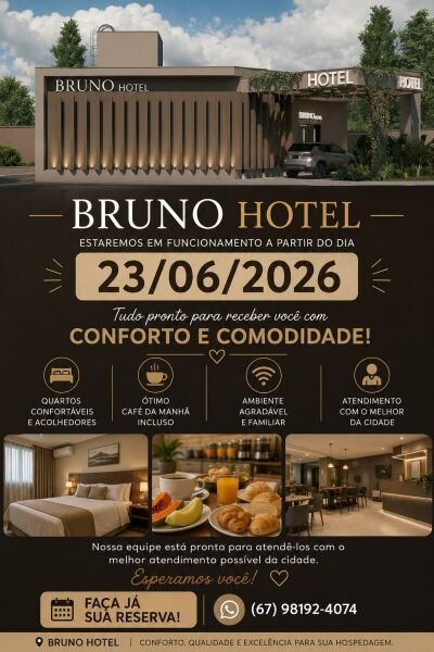 Imagem da notícia Com conceito moderno e estrutura diferenciada, Bruno Hotel inicia atendimento em 23 de junho em Figueirão